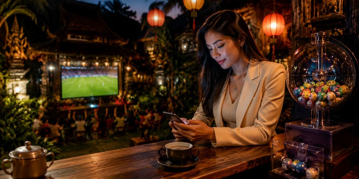 Pengguna mengakses platform casino mobile sambil minum kopi di kafe Vietnam